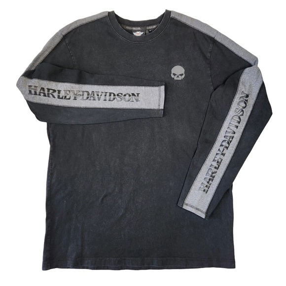 Harley Davidson Shirt Mens XL Long Sleeve‎ Spell Out Motorcycle Bikercore Skull